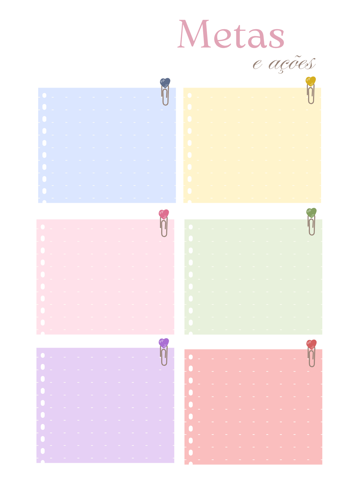Espaço para anotar metas e ações